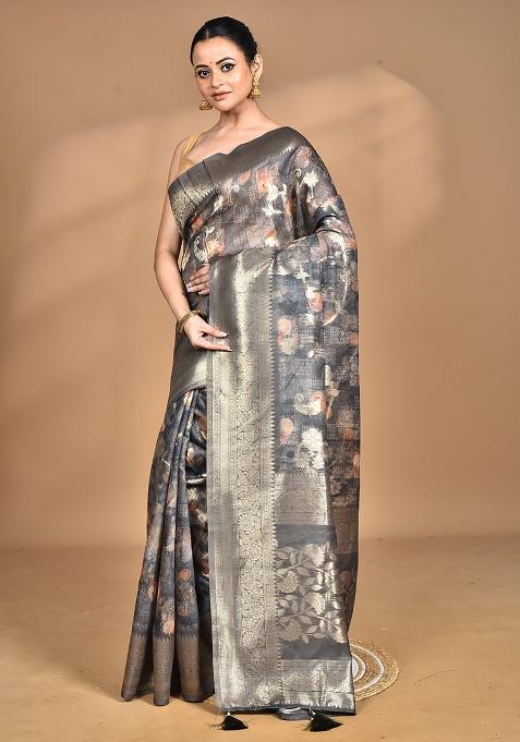 Multicolour Hot Women Linen Silk Saree