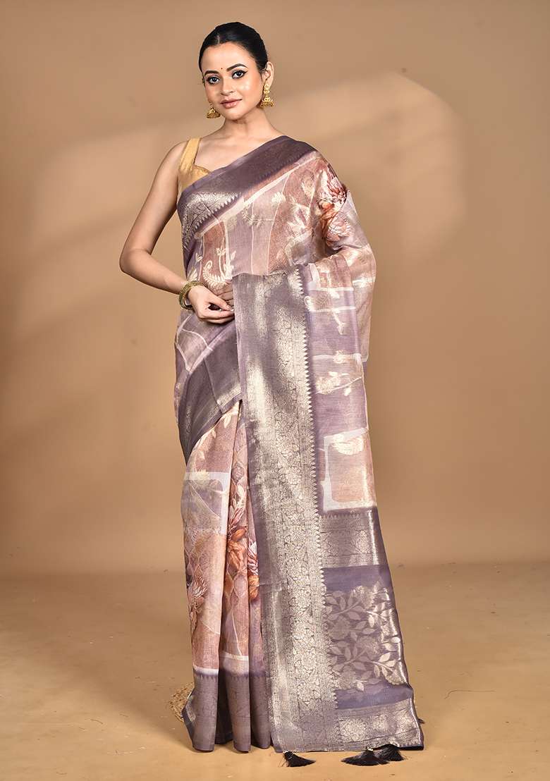 Multicolour Hot Women Linen Silk Saree for Diwali and Festive Wear - Indya