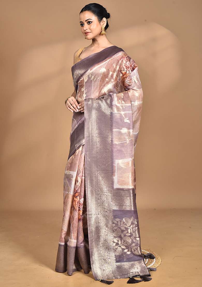 Multicolour Hot Women Linen Silk Saree for Diwali and Festive Wear - Indya