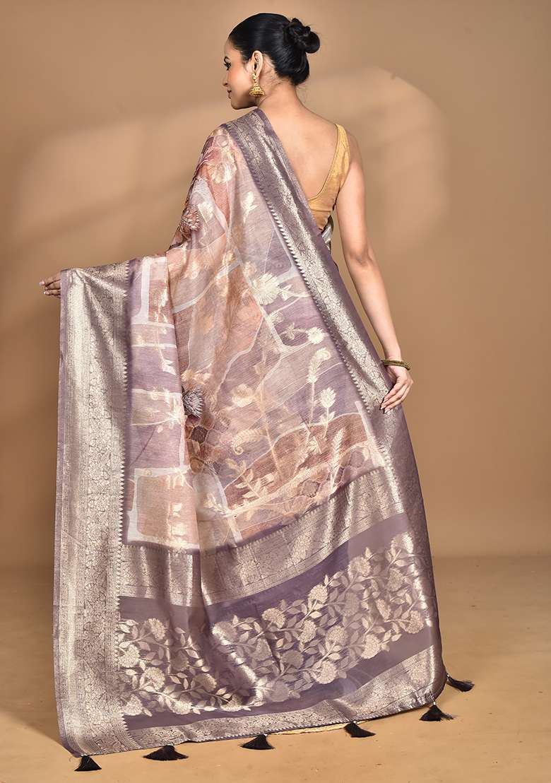 Multicolour Hot Women Linen Silk Saree for Diwali and Festive Wear - Indya