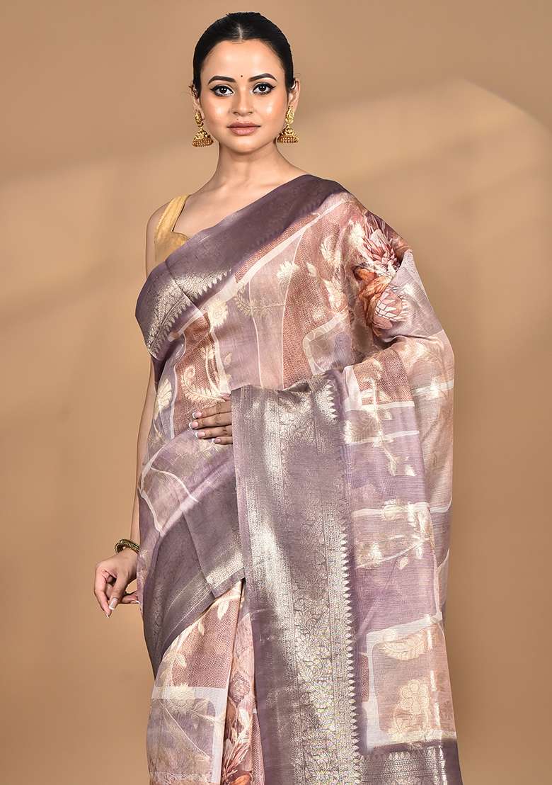 Multicolour Hot Women Linen Silk Saree for Diwali and Festive Wear - Indya