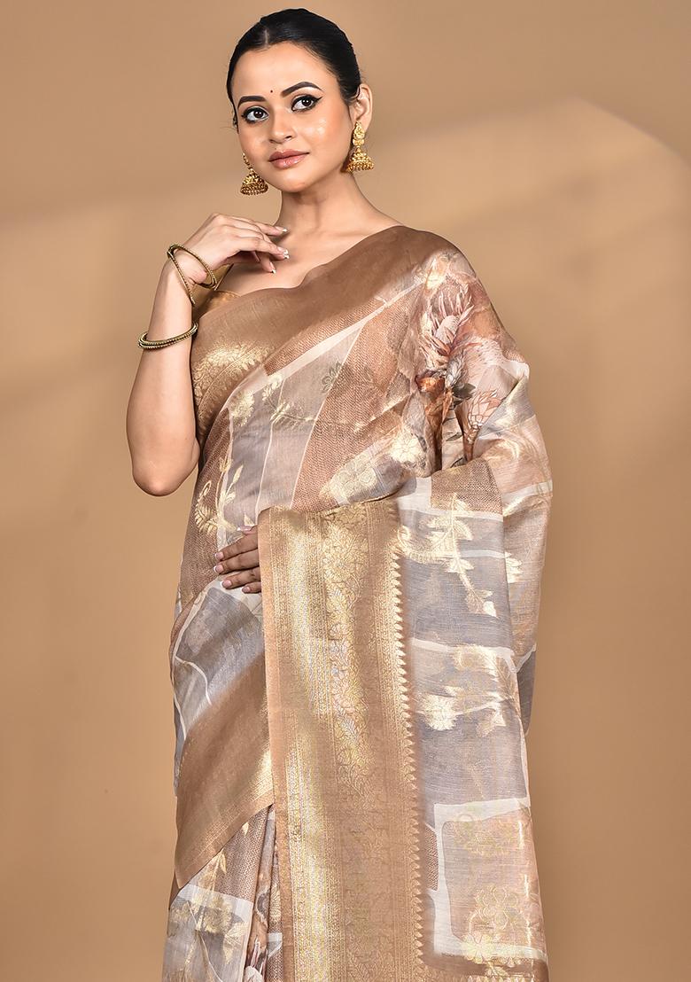 Multicolour Hot Women Linen Silk Saree - Indya
