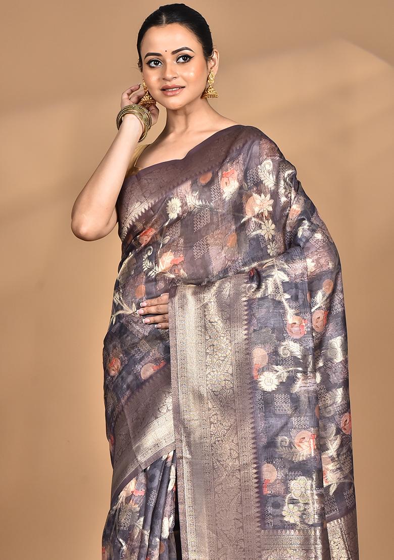Multicolour Hot Women Linen Silk Saree - Indya