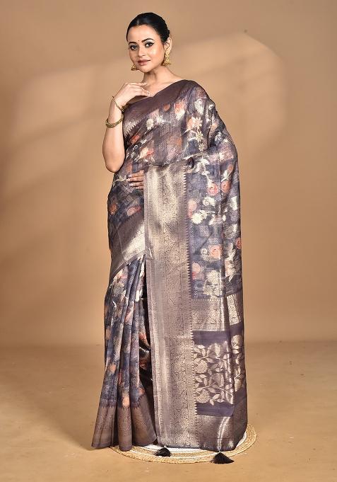 Multicolour Hot Women Linen Silk Saree