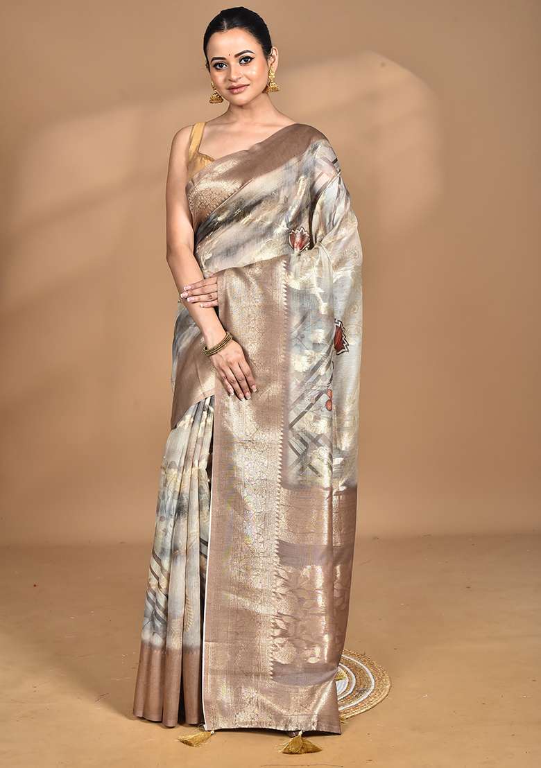 Multicolour Hot Women Linen Silk Saree - Indya
