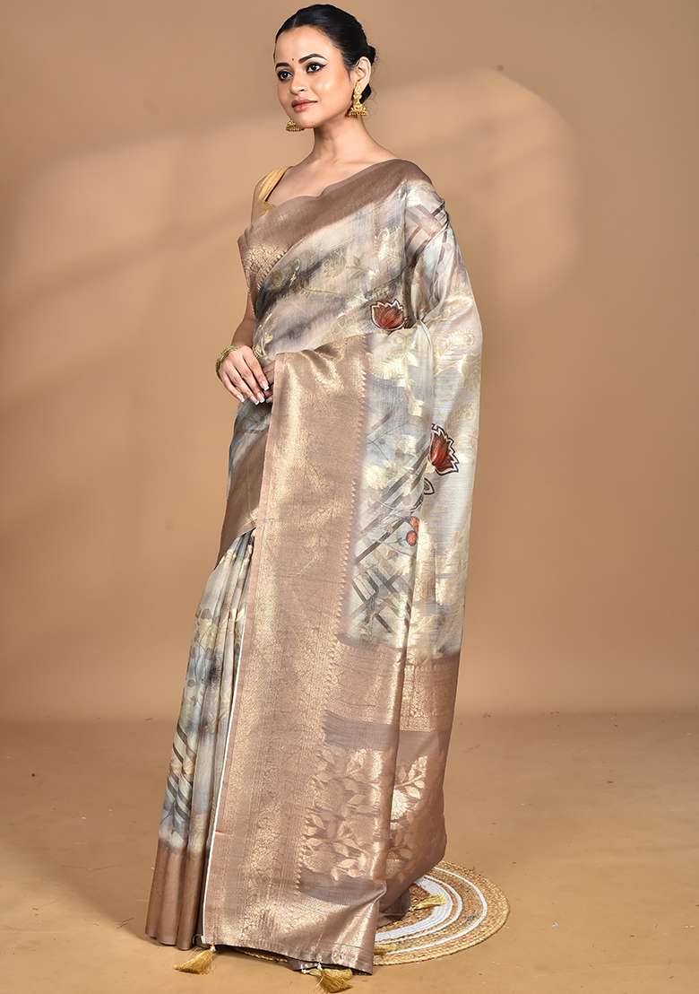 Multicolour Hot Women Linen Silk Saree - Indya
