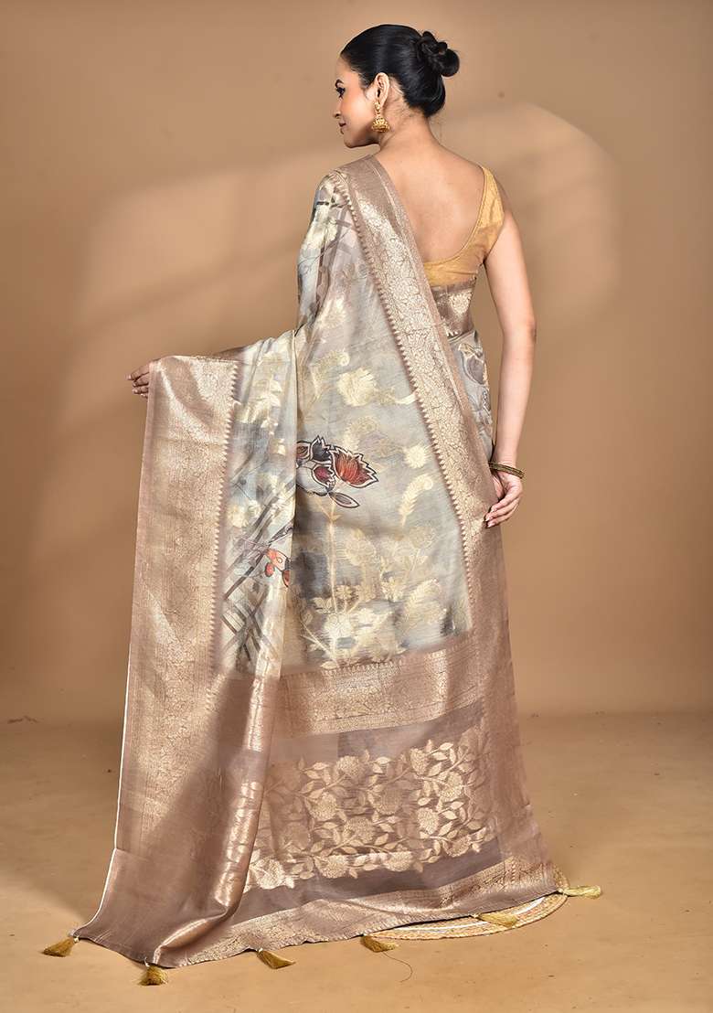 Multicolour Hot Women Linen Silk Saree - Indya