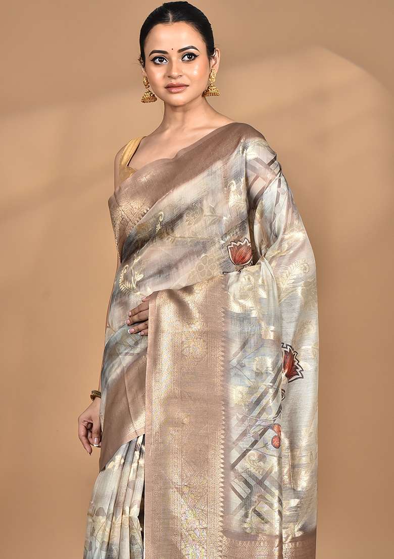 Multicolour Hot Women Linen Silk Saree - Indya