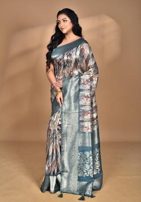 Multicolour Hot Women Linen Silk Saree