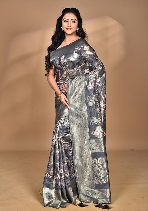 Multicolour Hot Women Linen Silk Saree