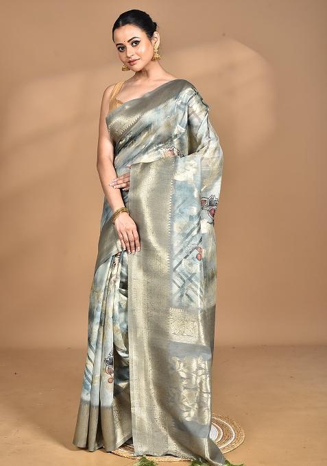 Multicolour Hot Women Linen Silk Saree