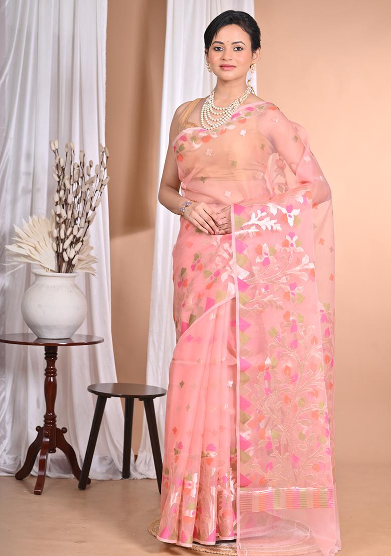 Light Pink Heavy Jamdani Silk Orzanga Saree