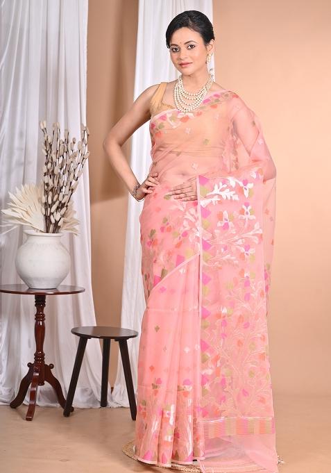 Light Pink Heavy Jamdani Silk Orzanga Saree
