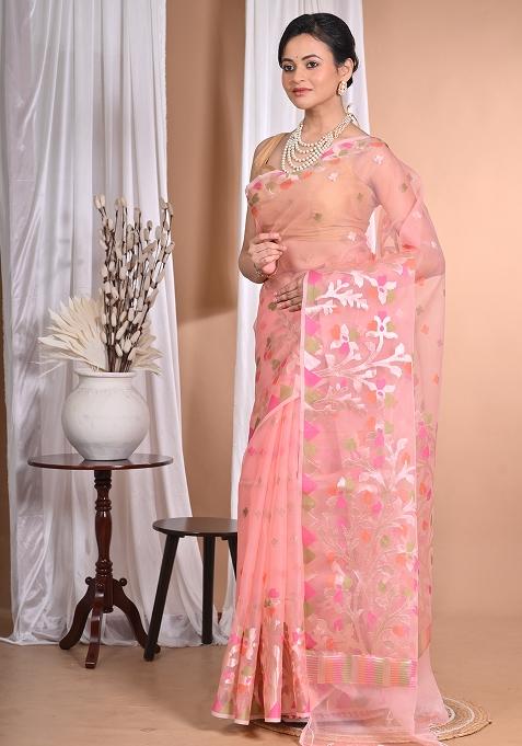 Light Pink Heavy Jamdani Silk Orzanga Saree