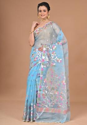 Sky Blue Heavy Jamdani Silk Orzanga Saree