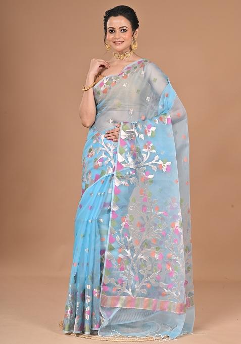 Sky Blue Heavy Jamdani Silk Orzanga Saree