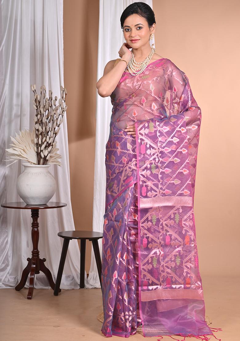 Wine Heavy Jamdani Silk Orzanga Saree