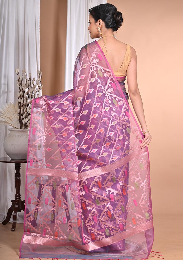 Wine Heavy Jamdani Silk Orzanga Saree