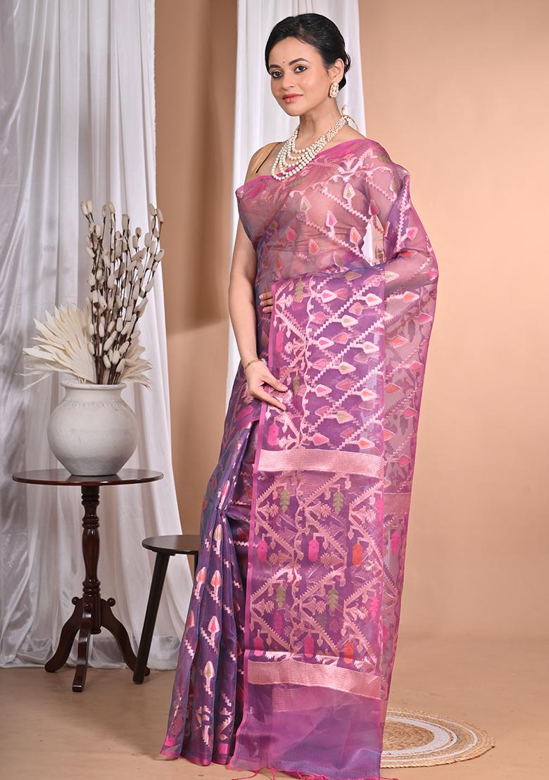 Wine Heavy Jamdani Silk Orzanga Saree