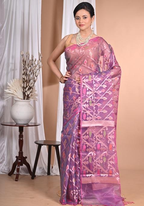 Wine Heavy Jamdani Silk Orzanga Saree