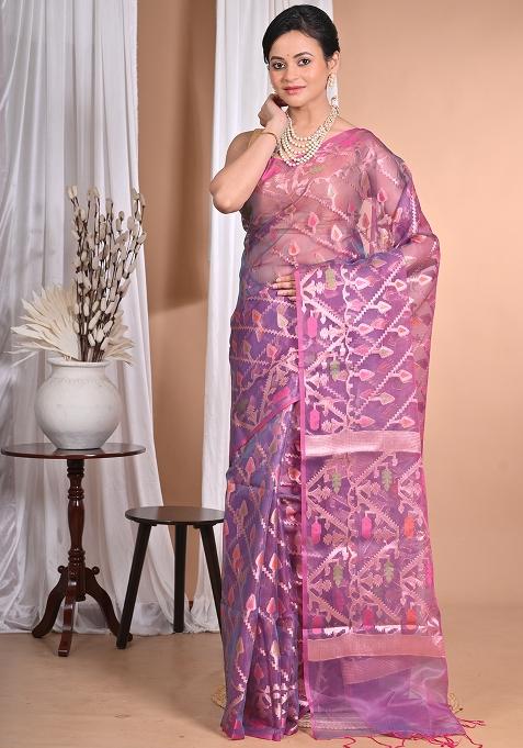 Wine Heavy Jamdani Silk Orzanga Saree