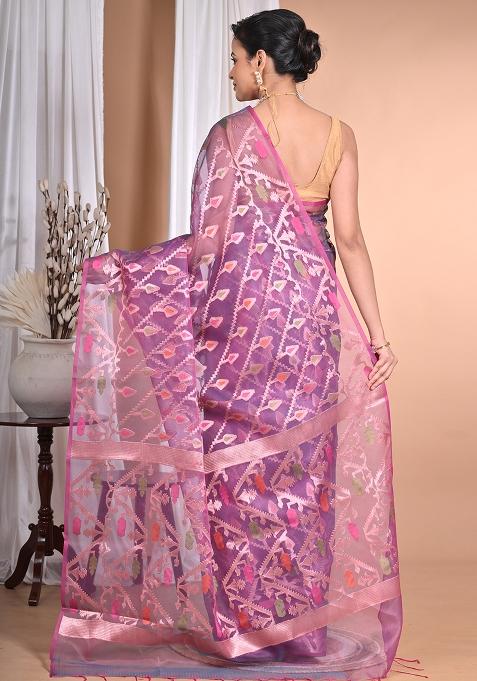 Wine Heavy Jamdani Silk Orzanga Saree
