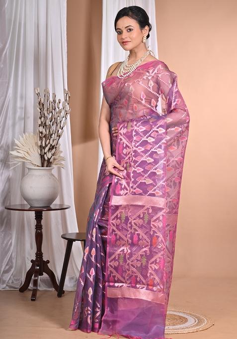 Wine Heavy Jamdani Silk Orzanga Saree