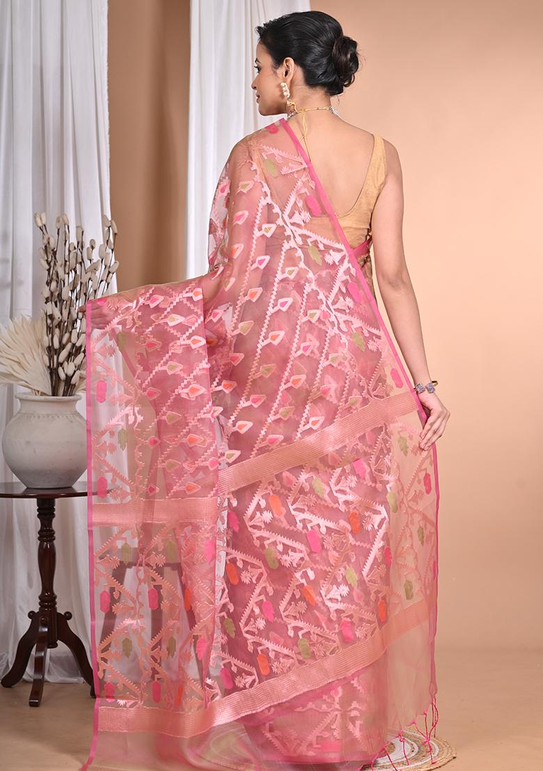 Peach Heavy Jamdani Silk Orzanga Saree