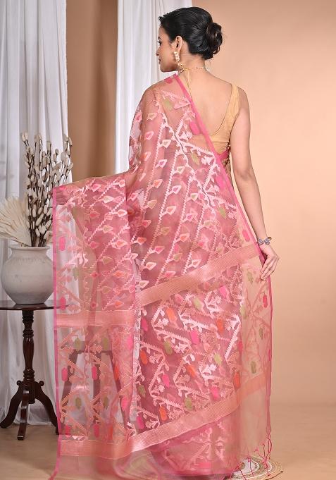 Peach Heavy Jamdani Silk Orzanga Saree