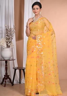 Yellow Heavy Jamdani Silk Orzanga Saree