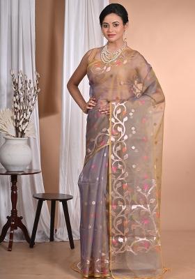 Mehendi Heavy Jamdani Silk Orzanga Saree