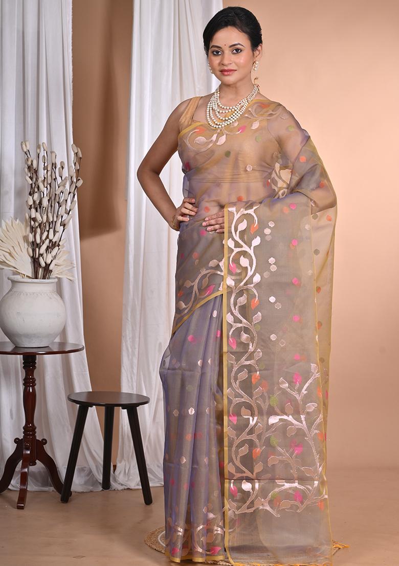 Mehendi Heavy Jamdani Silk Orzanga Saree