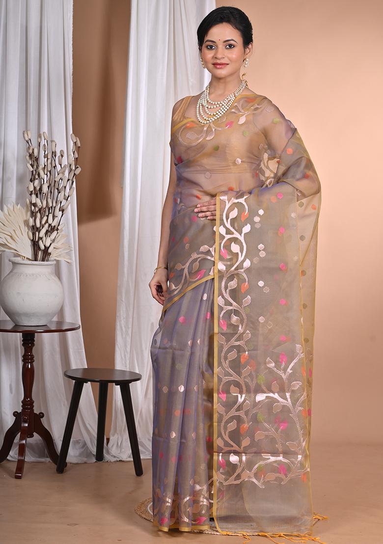 Mehendi Heavy Jamdani Silk Orzanga Saree