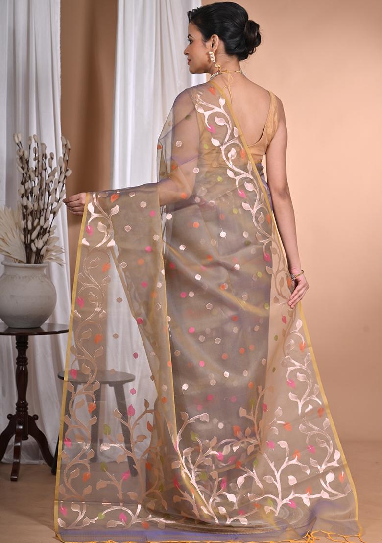 Mehendi Heavy Jamdani Silk Orzanga Saree