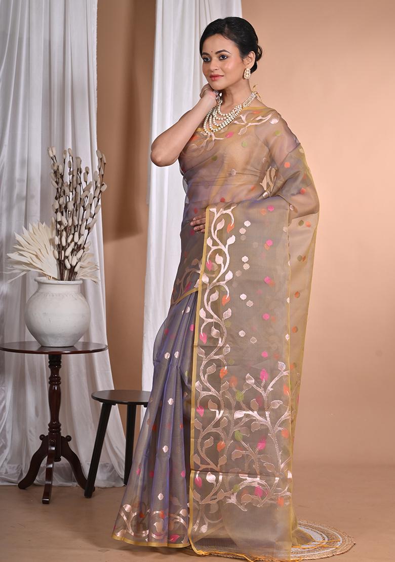 Mehendi Heavy Jamdani Silk Orzanga Saree