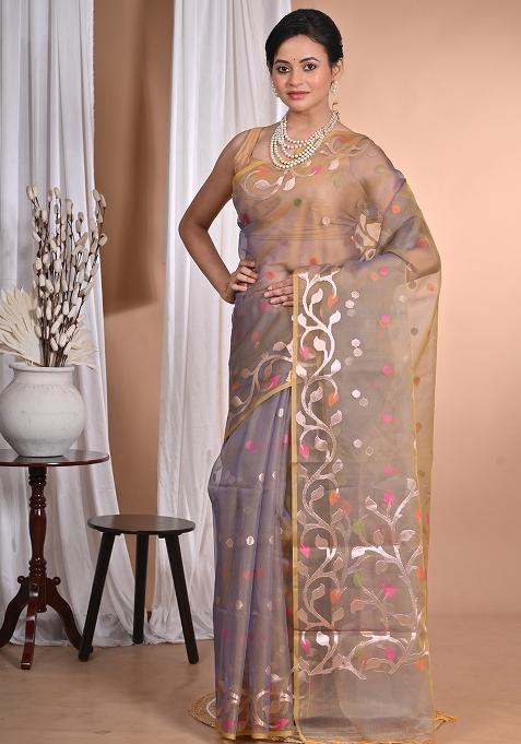 Mehendi Heavy Jamdani Silk Orzanga Saree