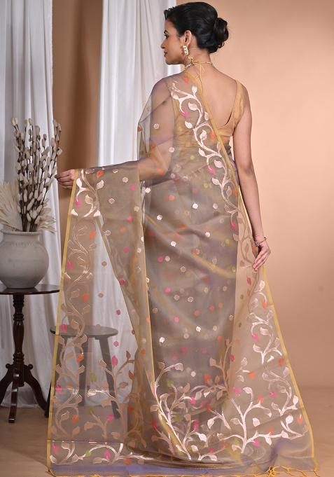 Mehendi Heavy Jamdani Silk Orzanga Saree