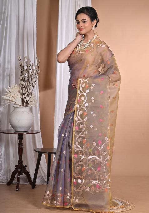 Mehendi Heavy Jamdani Silk Orzanga Saree
