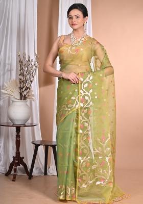 Green Heavy Jamdani Silk Orzanga Saree