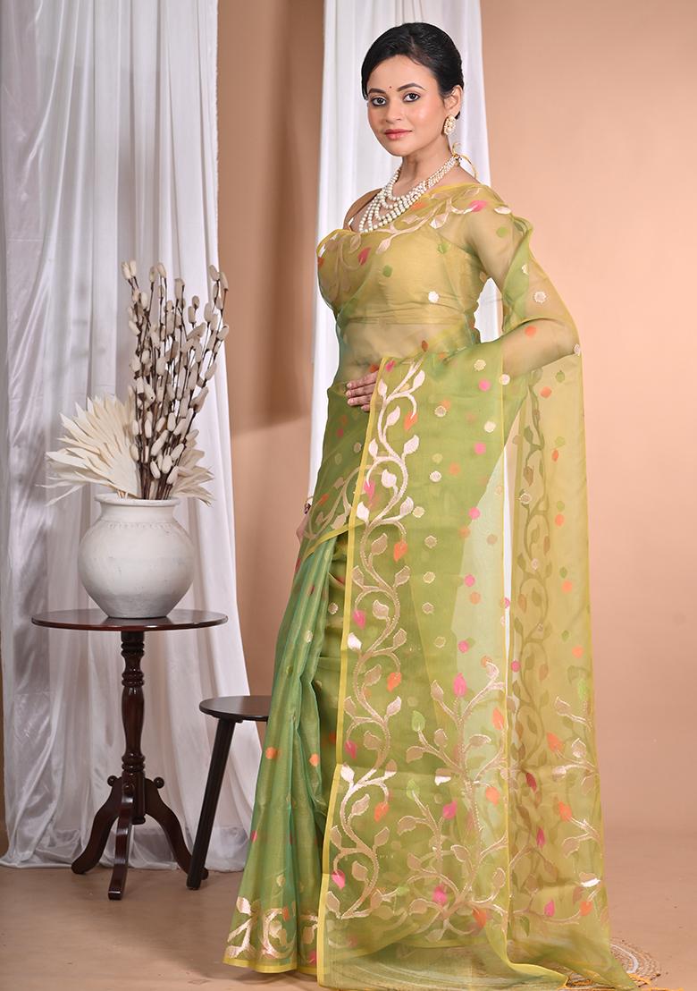 Green Heavy Jamdani Silk Orzanga Saree