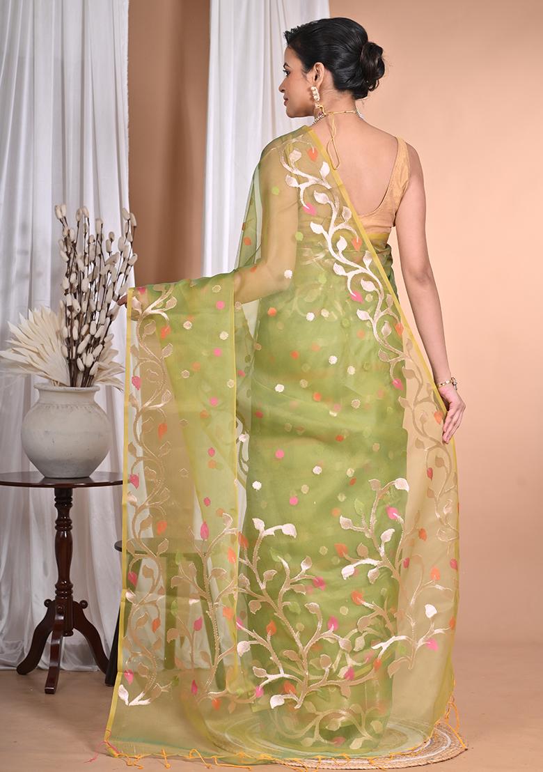 Green Heavy Jamdani Silk Orzanga Saree