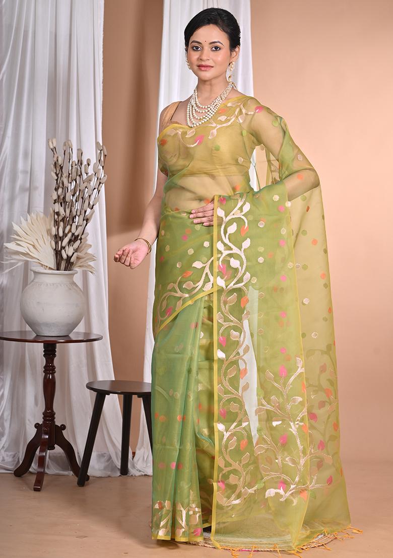 Green Heavy Jamdani Silk Orzanga Saree