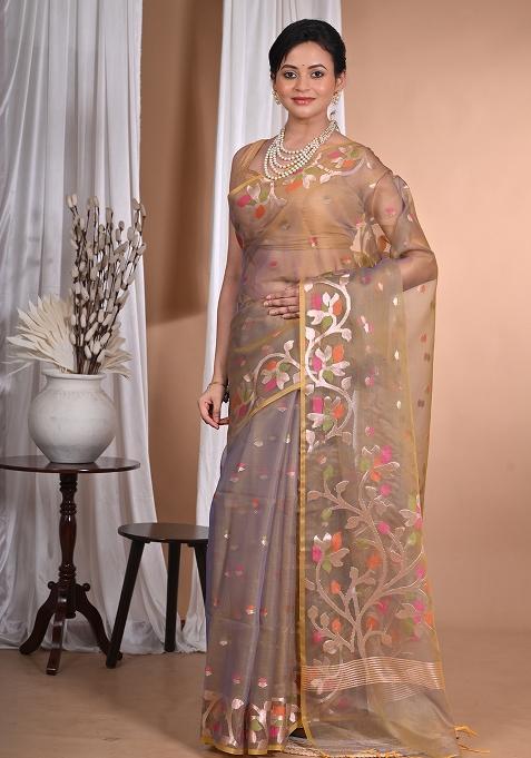 Mehendi Heavy Jamdani Silk Orzanga Saree