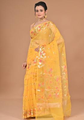Yellow Heavy Jamdani Silk Orzanga Saree
