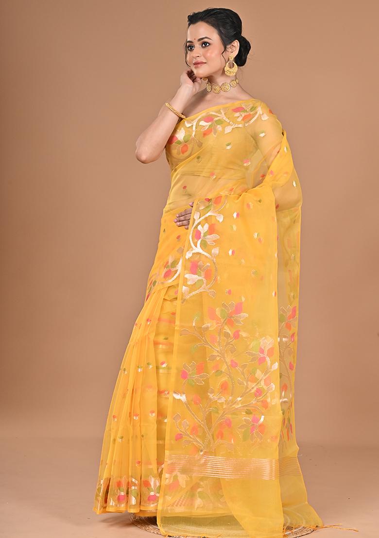 Yellow Heavy Jamdani Silk Orzanga Saree