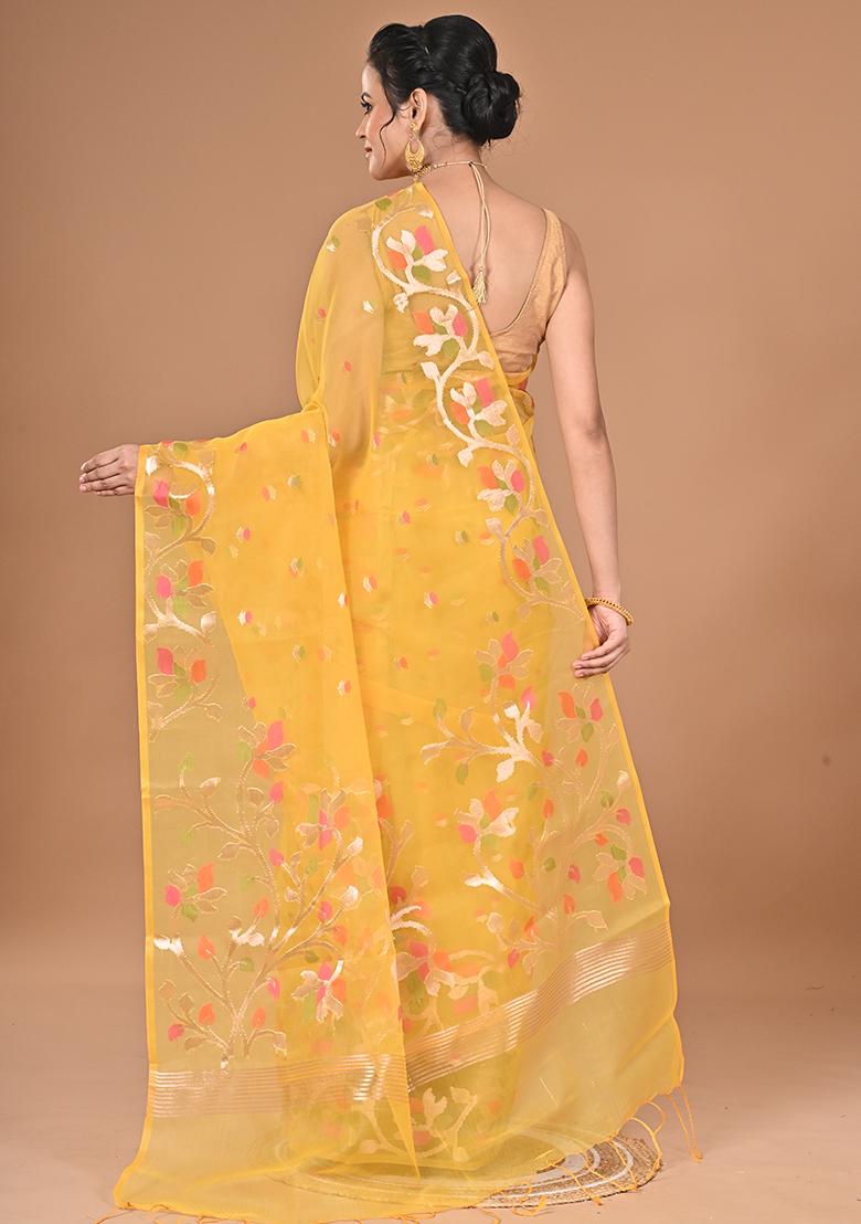 Yellow Heavy Jamdani Silk Orzanga Saree