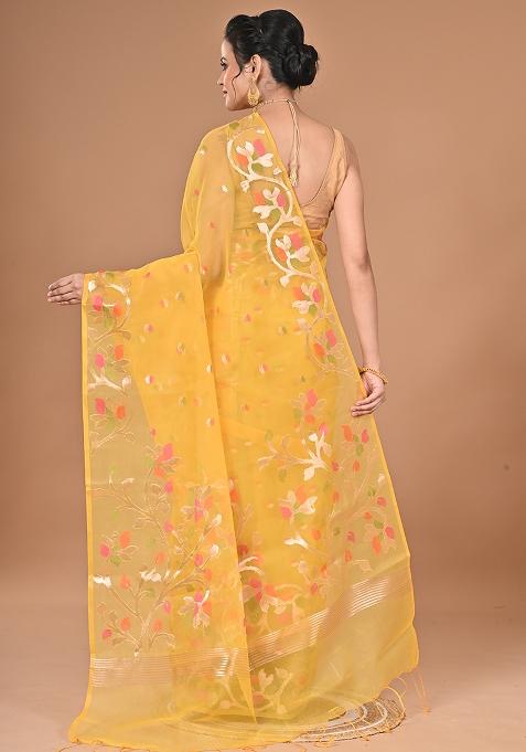Yellow Heavy Jamdani Silk Orzanga Saree