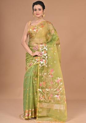 Green Heavy Jamdani Silk Orzanga Saree