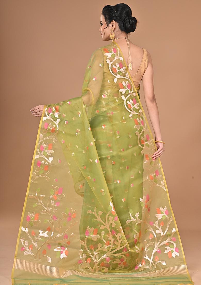 Green Heavy Jamdani Silk Orzanga Saree