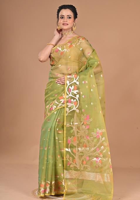 Green Heavy Jamdani Silk Orzanga Saree